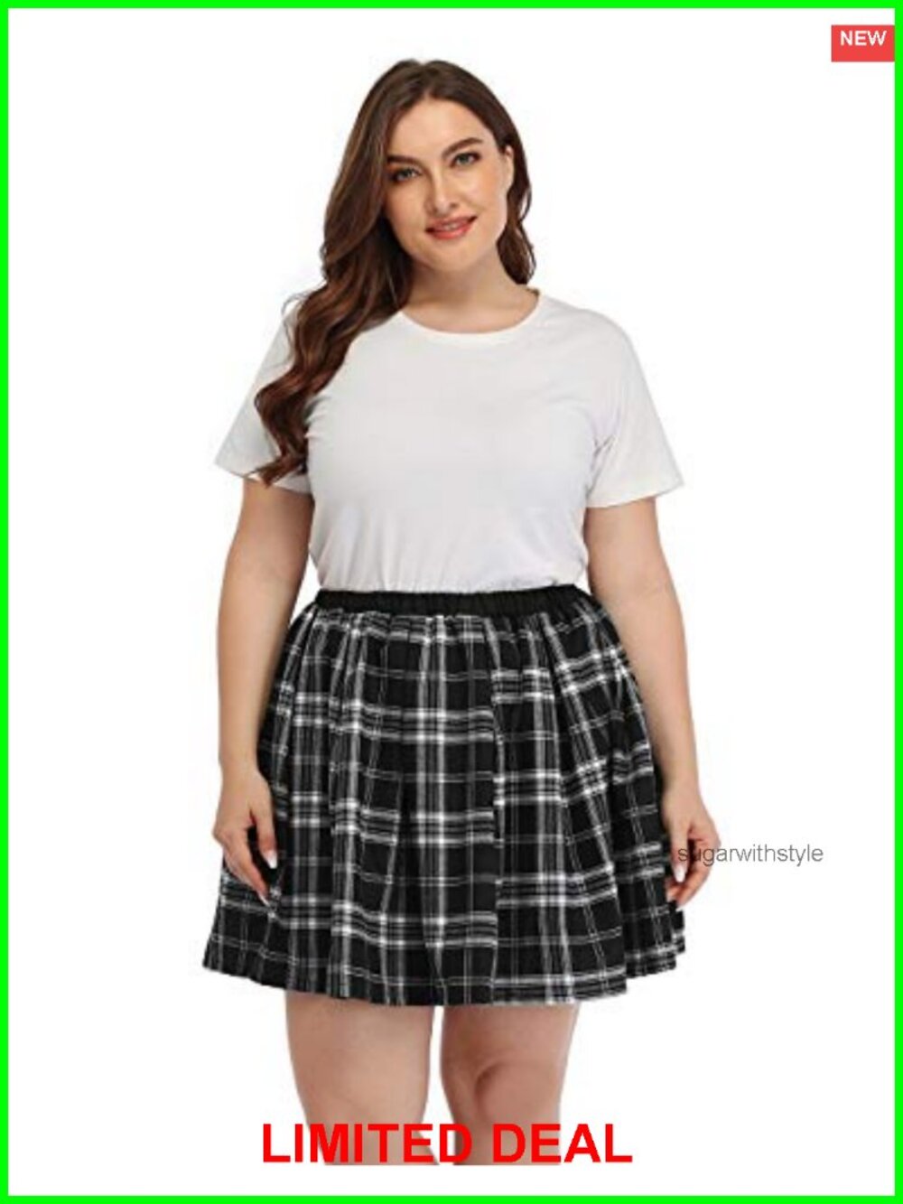 Plus Size Plaid Pleated Mini Skirt Elastic Waist Schoolgirl Skater
